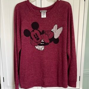 Disney burgundyand Black Crew Neck Sweater with Mickey Mouse Design